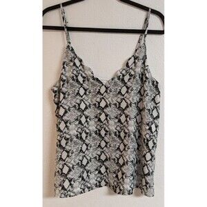 Women's SOLITARE Snake Print Blk/White Scallop V-Neck Spaghetti Strap Blouse M